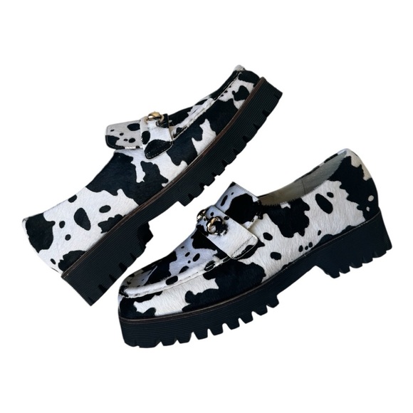 Intentionally Blank HK-2 Cow Print Loafers US 14 - Picture 1 of 7